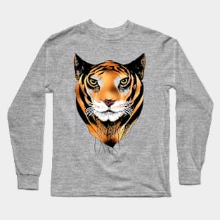 Tiger face line ink digital drawing Long Sleeve T-Shirt